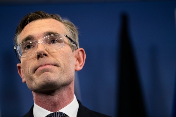 NSW Premier Dominic Perrottet addresses the media about the resignation of NSW Trade Minister Stuart Ayres earlier this morning.