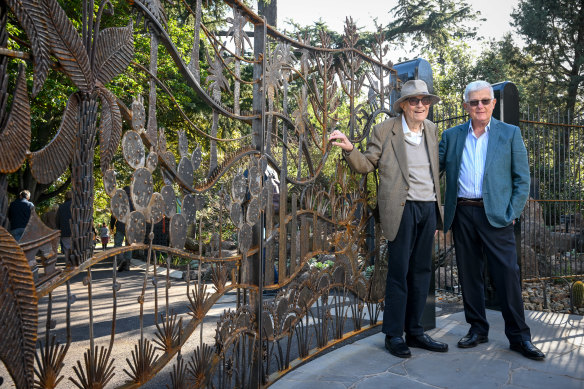 Frank Van Straten (left) and his partner Adrian Turley have donated a $350,000 custom-made gate to the Royal Botanic Gardens.