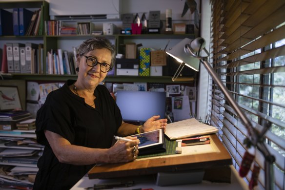 Cathy Wilcox at work in her home studio.