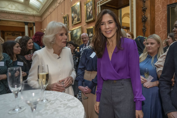 Queen Consort Camilla and Tasmania-born Denmark Crown Princess Mary at the event as part of the UN 16 days of Activism against Gender-Based Violence, in Buckingham Palace on November 29.