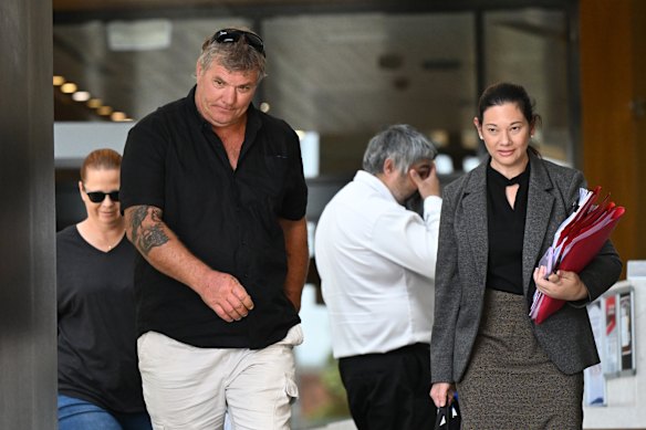 Brian Allan Smith (left) and lawyer Amanda Rossow (right) leave Ipswich Magistrates Court on Wednesday.