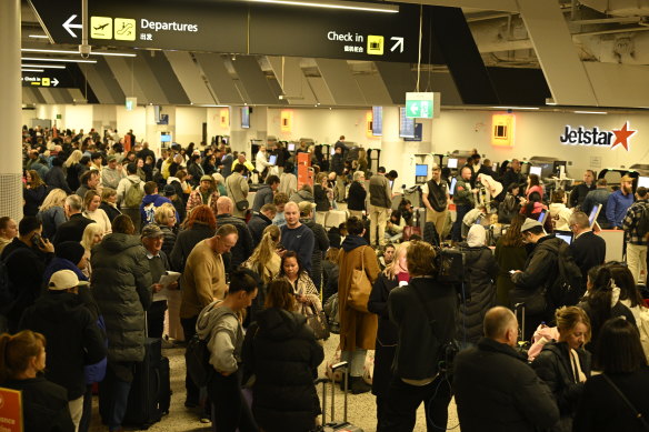 Large crowds at Melbourne Airport this evening.