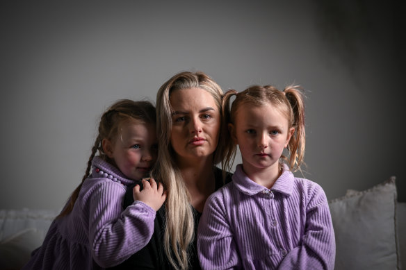 Joanna McNeill and daughters Matilda,  7, and Charlee, 5. 