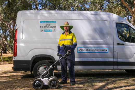 David Hunter with the ground penetrating radar and his distinctively labelled van.