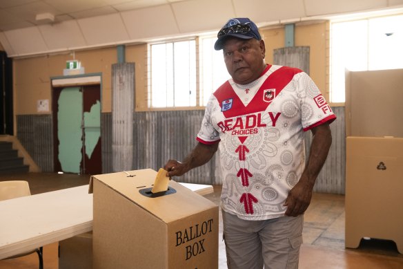 Ben Hopkins, 64, casts his vote in Cherbourg.