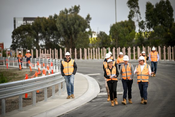 Jacinta Allan at the level crossing removal project in Ardeer in May 2022.