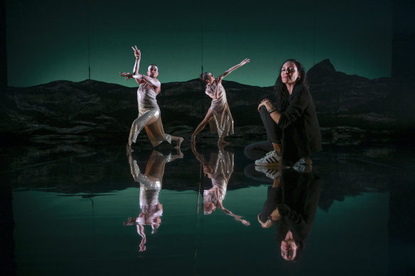 Choreographer Deborah Brown with dancers Amber Gordan, left, and Courtney Radford, right at a dress rehearsal ahead of Horizon. 