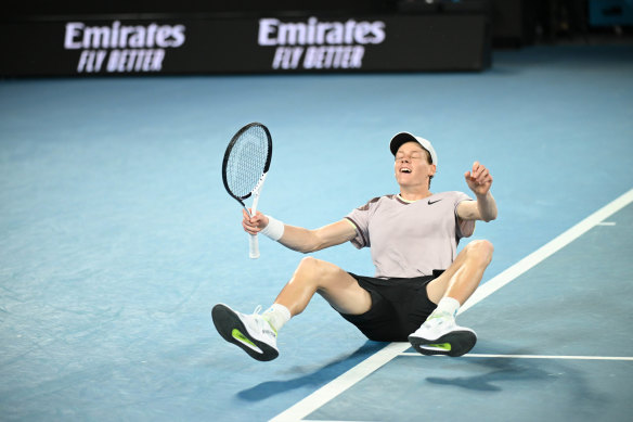 Jannik Sinner celebrates his win.