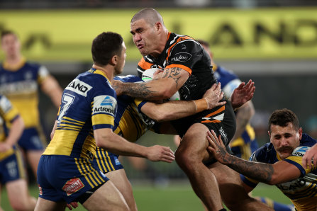 Russell Packer charges into the Eels defence earlier in the year.