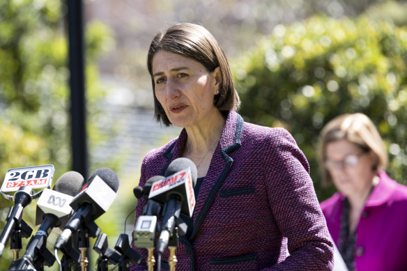 NSW Premier Gladys Berejiklian provides a COVID-19 update at Parliament House in Sydney on Wednesday.