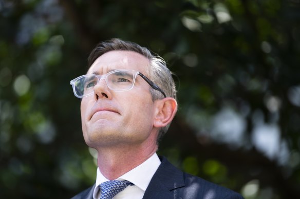 Premier Dominic Perrottet at his extraordinary press conference during which he admitted wearing a Nazi costume to his 21st birthday party.