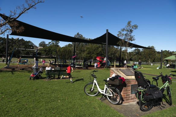 People exercising in Richard Murden Reserve in Haberfield during Sydney’s lockdown.