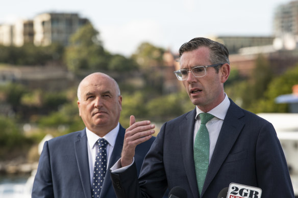 Premier Dominic Perrottet (right) with Minister for Police and Emergency Services David Elliott.