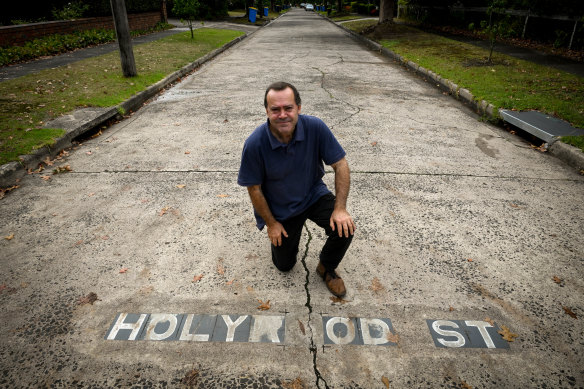 George Demetrios on Holyrood Street in Camberwell, a concrete road which will be preserved.