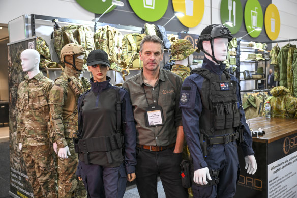 “Some of it is very Batman.” Rob Fickling of SORD Australia, which makes bespoke uniforms for industry needs, from utility belts to shoulder harnesses for soldiers carrying wounded dogs.