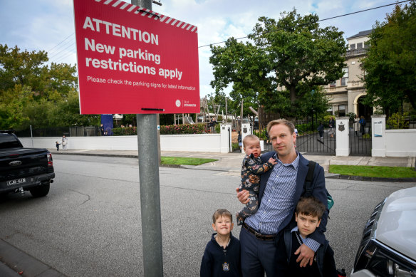 Parent Daniel Foley with sons William 7, Alfred, 4, and nine-month-old daughter Annabel.