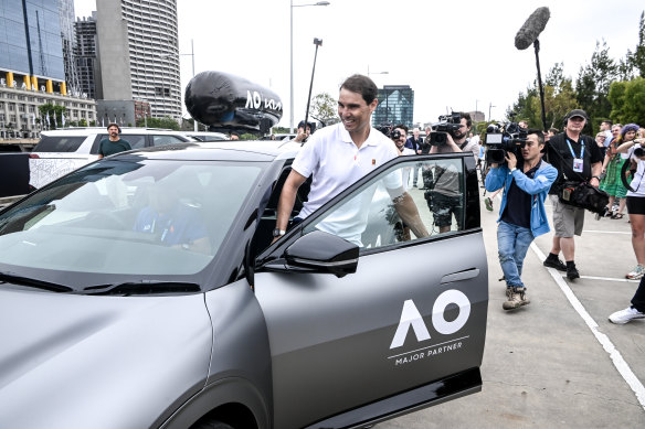 Rafael Nadal launching KIA's latest car at the 2023 Australian Open.