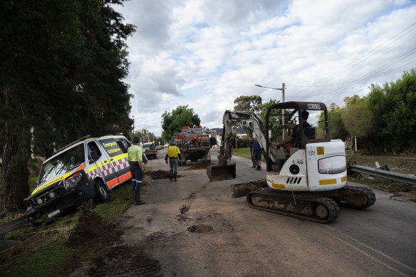 An ambulance is cleared on Tuesday.