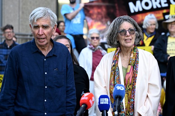 Tony Lonergan (left) and Wendy Wales speak after their High Court win on Wednesday.