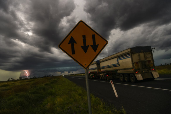 Lightning strikes north of Moree in north-west NSW.