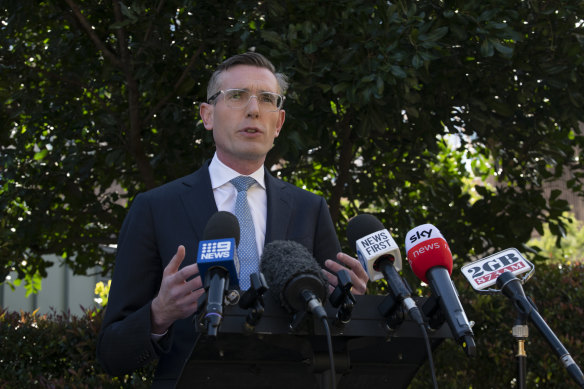 NSW Premier Dominic Perrottet speaking to the media a<em></em>bout the Head report.