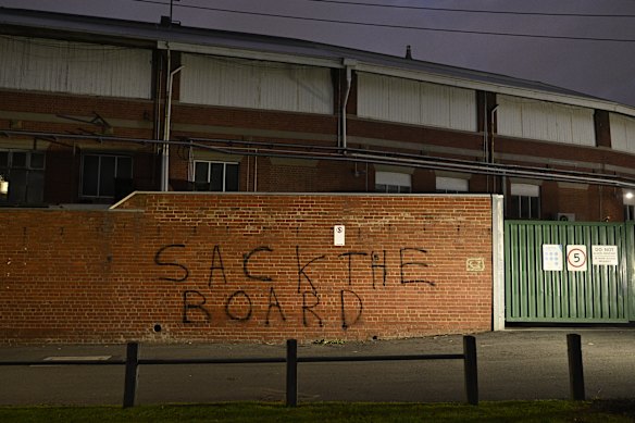 Graffiti at Carlton’s Ikon Park home base late last month.