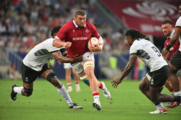 Giorgi Javakhia of Georgia running against Fiji three weeks ago.