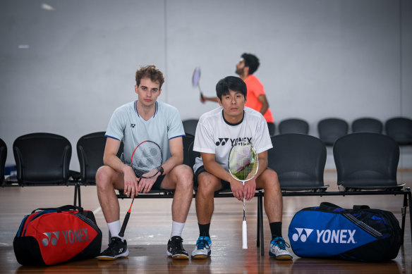 Nathan Tang (right) and Jacob Schueler train in Melbourne on Wednesday.