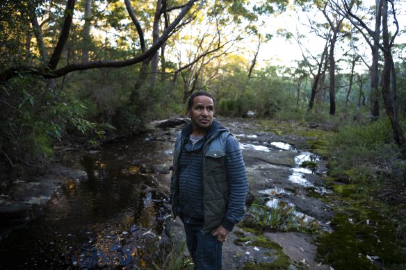 Uncle Nick Carter at a cultural site on Mary Creek, Wreck Bay.