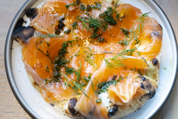 The trout and fromage frais flatbread with dill, capers and lemon.