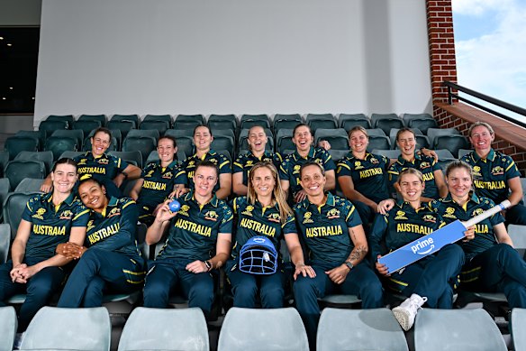 Australia poses with Prime products for a photo ahead of the T20 World Cup in England in June.