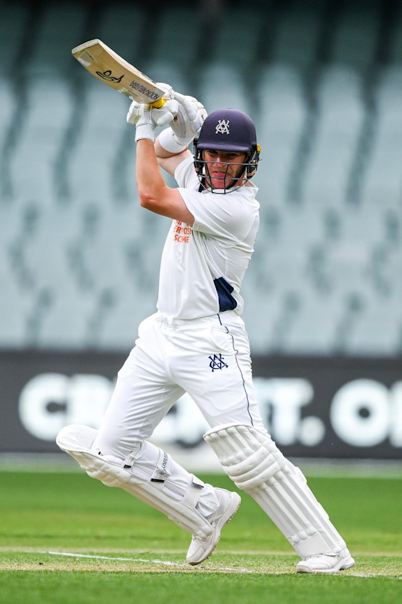 Marcus Harris plays delightfully through the off side on Sunday.