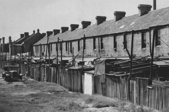 "Sydney has an abundance of shameful slums..." A row of terraces in Redfern, March 22, 1957