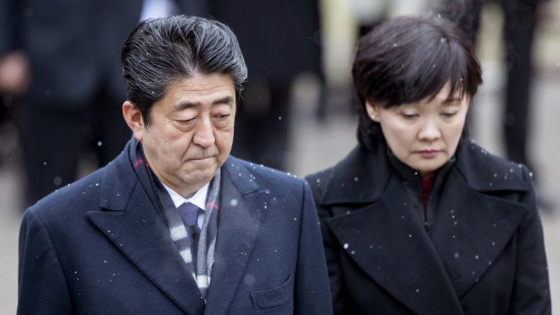 Japanese Prime Minister Shinzo Abe and his wife Akie are ensnared in a corruption scandal involving land sales.