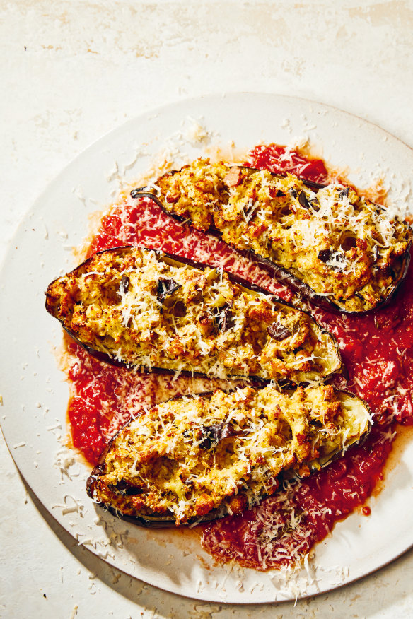 Rosemary’s bread-stuffed eggplants.