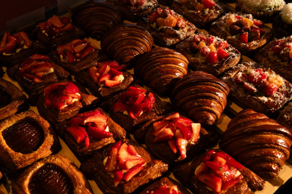 Assorted danishes and croissants at Shadow Baking.