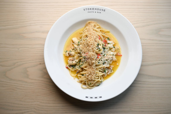 Crab and chilli spaghetti at Stokehouse Pasta and Bar, which does a weekday lunch deal.