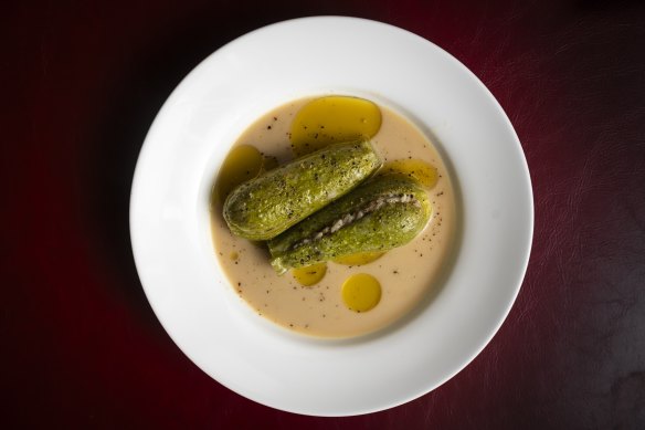 Stuffed zucchini and avgolemono.