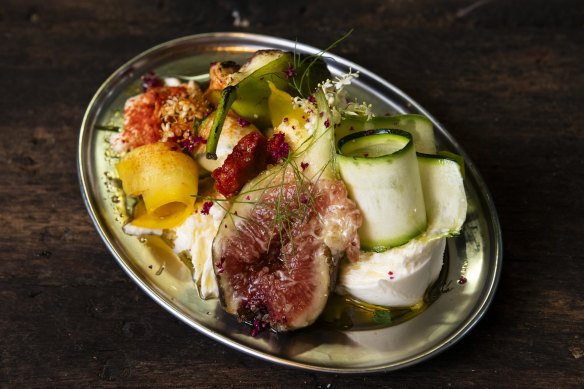 Fior de latte, ’nduja, summer squash and marrow and local figs.