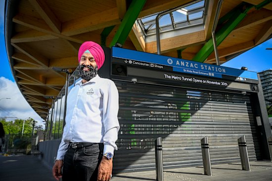 Shrine of Remembrance worker Harveen Johar at Anzac station. The Metro Tunnel will shorten his daily commute.