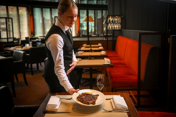 A rib-eye steak at Rockpool Bar &amp; Grill in Melbourne from David Blackmore’s Rohne breed of beef.