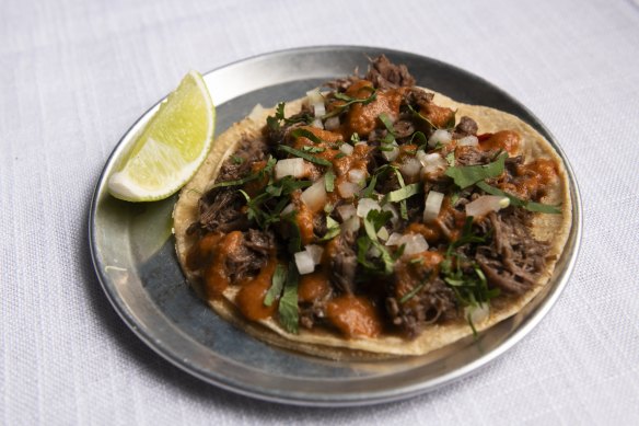 Beef barbacoa taco.