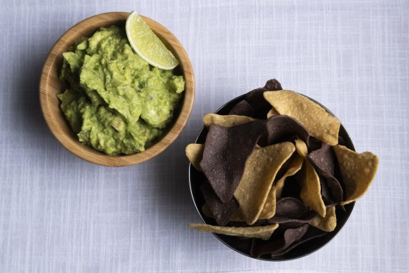 Guacamole is made to Valero’s grandmother’s recipe and served with totopos (corn chips).