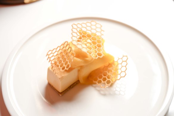 Charlie Carrington’s milk and honey dessert with a liquid nitrogen in nthe Lexus marquee.