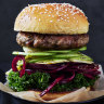 Pork burger with smoky apple BBQ sauce and kale slaw.