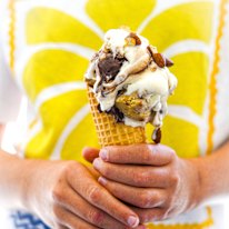 Scoop cookie dough and chocolate fudge ice-cream straight into a waffle cone.