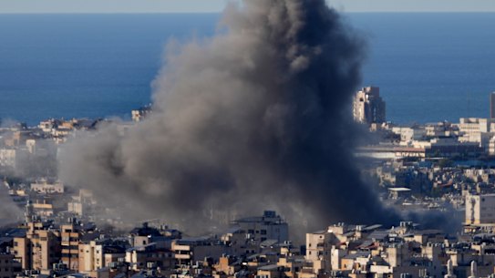 Israeli airstrikes on Dahiyeh, in Beirut, on Saturday.