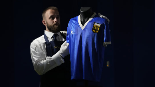 The Argentina football shirt worn by Diego Maradona in the 1986 Mexico World Cup.