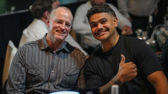 Any plans next Wednesday night? Michael Maguire and Latrell Mitchell catch up on Saturday at Souths Juniors.