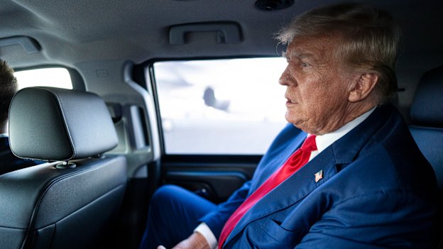 Donald Trump, the Republican nominee for president, is driven to his campaign plane after speaking at a rally in Asheboro, North Carolina.
